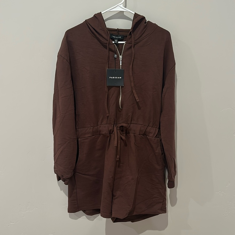 NWT Drawstring Waist Long Sleeve Hooded Romper